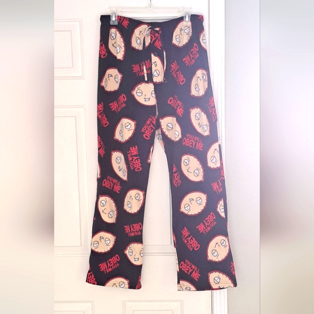 Family Guy Stewie Face You Will Obey Me Black Soft Men's Pajama Pants. Size L.